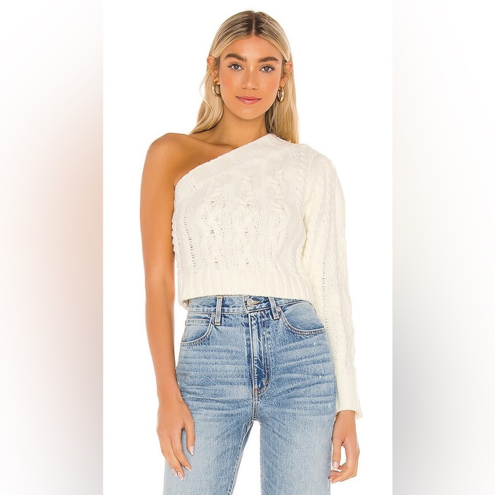 For Love & Lemons Quinn One-Shoulder Crop Sweater in Ivory Sz S.